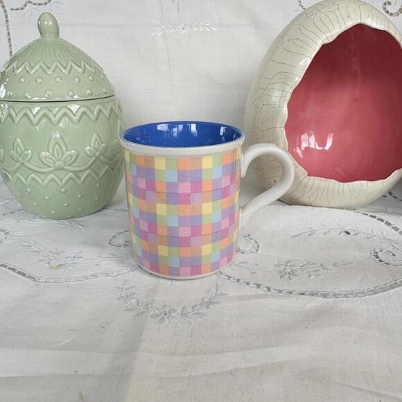 Vintage Enesco 1985 Pastel Easter‎ Colorful Checkered Mug Enesco Vintage 1980s - Picture 4 of 10